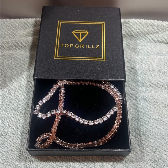 18 k rose gold over brass cubic Zirconia Top Grillz rhinestone bling necklace - Picture 10 of 10